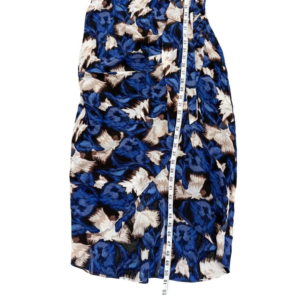 White House Black Market Womens Size 4 Draped Midi Wrap Dress Blue & Beige - Picture 7 of 8